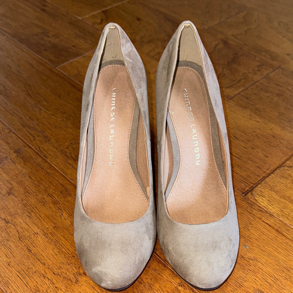 Taupe Suede Classic Round-Toe Pumps